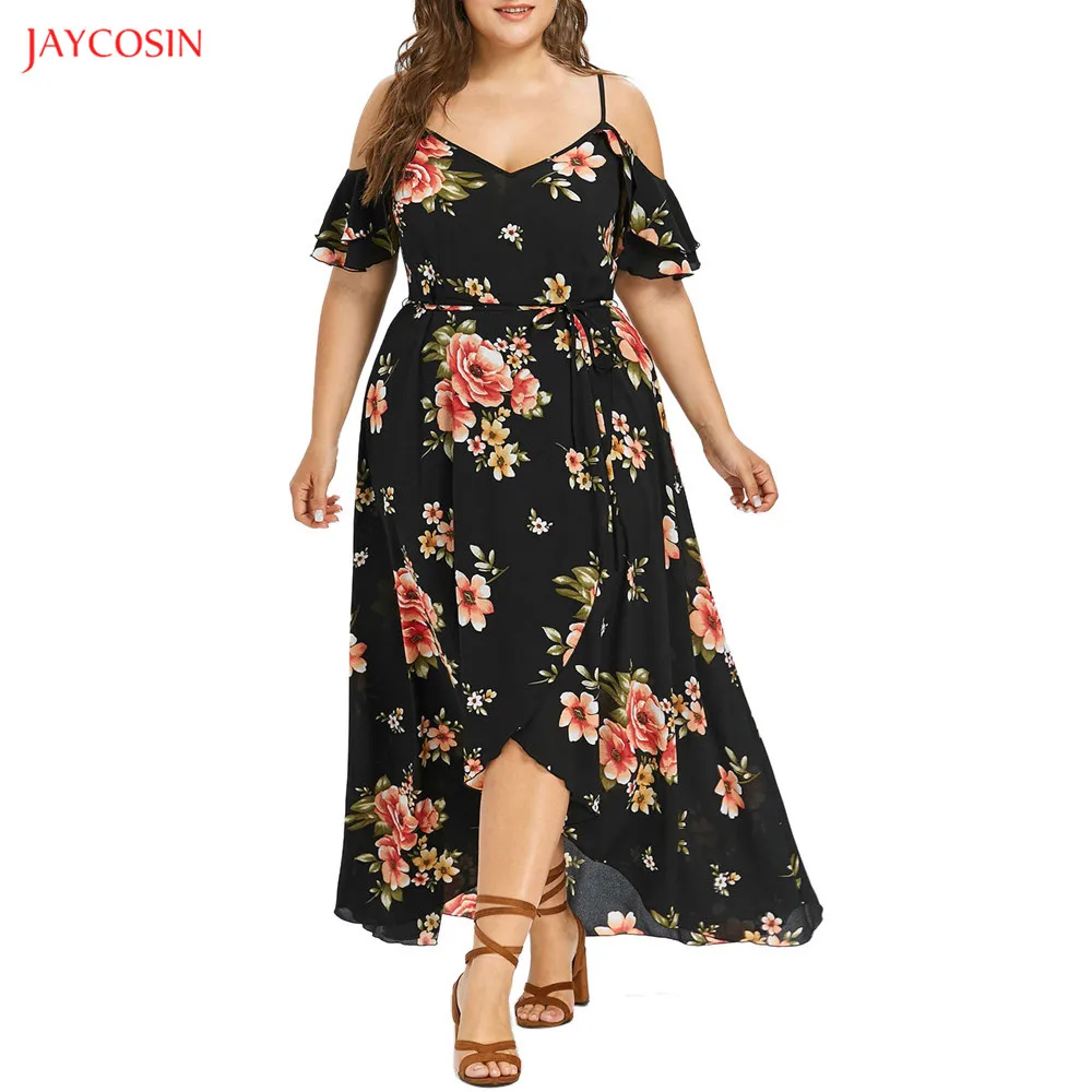 

Jaycosin Clothes Women Plus Size Summer Dress vestidos Lady Girls Butterfly Sleeve Cold Shoulder Boho Long Dress maxi dress