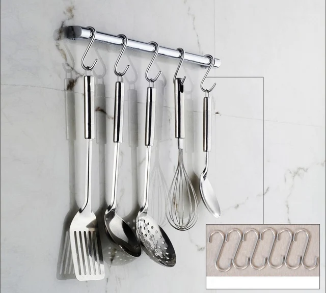 10 Hooks Stainless Steel Kitchen Shelf Storage Rack Free Removable S