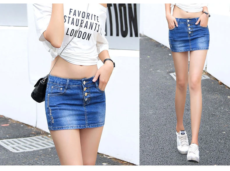 Джинсовая мини-юбка с пуговицами спереди, сексуальная короткая бандажная юбка с вышивкой, джинсовые женские мини-юбки