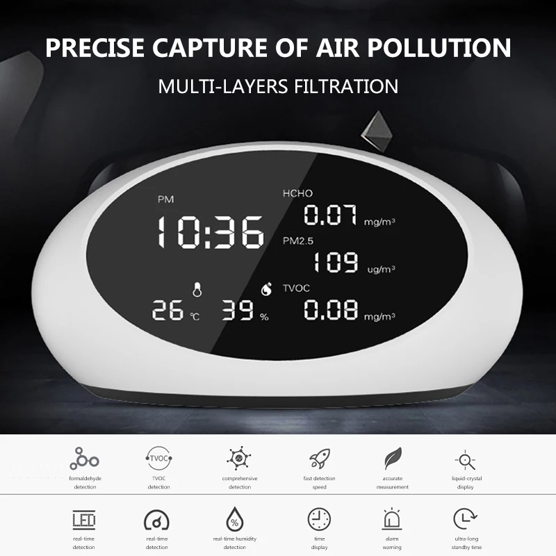 PRACMANU цифровой детектор качества воздуха PM2.5 Газоанализаторы и HCHO& TVOC тестер метр монитор тестер с перезаряжаемой батареей