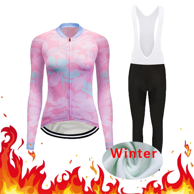 Women Winter Thermal Fleece Bike Clothing Suit Cycling Jersey Bib Pants Set Mountain Clothes Kit MTB Maillot Dress Uniform | Спорт и