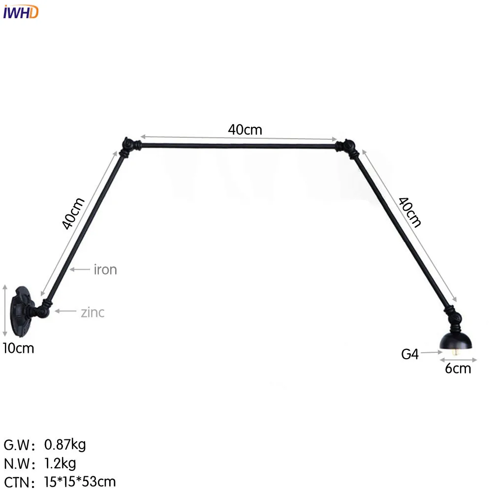 IWHD 3 длинные руки светодиодный настенный светильник s светильники регулируемые качели Лофт Промышленные винтажные настенные бра светильник Ретро лестничный светильник