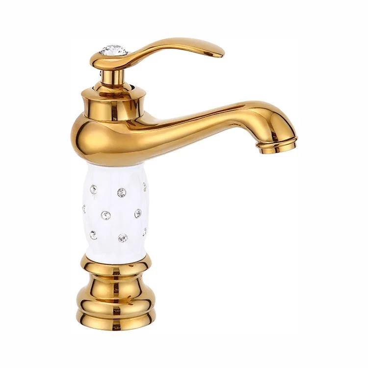 Ванная раковина золотой кран, латунь с бриллиантом/кристалл корпус кран роскошный одной ручкой кран горячей и холодной воды MJ886