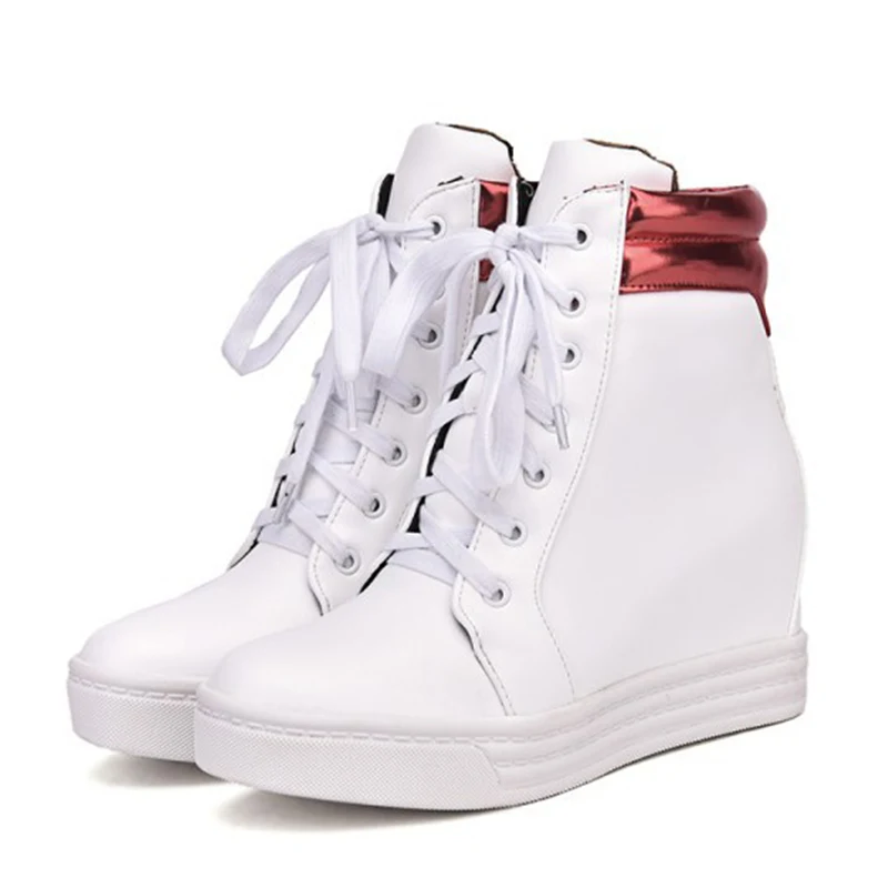Tfsland Women Height Increasing Shoes Female Breathable White Shoes Flat Walking Shoes Sneakers Women Wedge Platform Ankle Boots - Цвет: red women footwear
