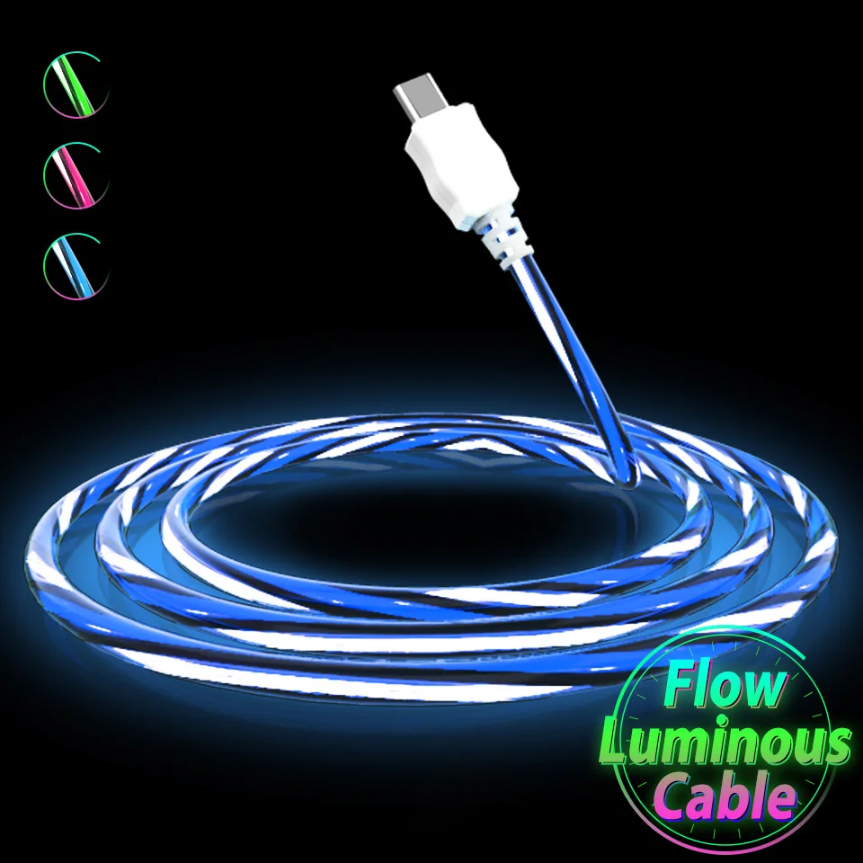 

LED Luminous Flowing Micro USB Type C Charging Cable Wire for Samsung Galaxy S10 S9 S8 plus Note 9 8 A3 A5 A7 2017 USB C Cable