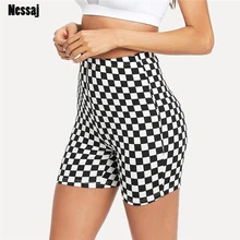 Nessaj, сексуальные шорты размера плюс с высокой талией в стиле панк, черные, белые, в клетку, пуш-ап, обтягивающие шорты для женщин, пляжные, тонкие, летние, короткие штаны