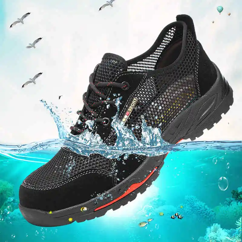 

Men Work Safety Shoes Steel Toe Cap Breathable Lightweight Anti-slip Puncture Proof Construction Safety Boots indestructible