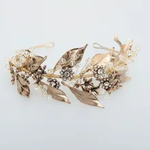 Винтажное Золотое свадебное украшение на голову ручной работы со стразами свадебный головной убор греческий лист Корона женские вечерние аксессуары для волос