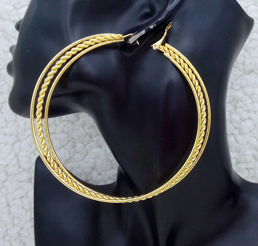 

Yellow Gold Color Big Large Twisted Circle Hoop Earrings for Women Round Earings Fashion Hoops Brincos Earring Jewelry