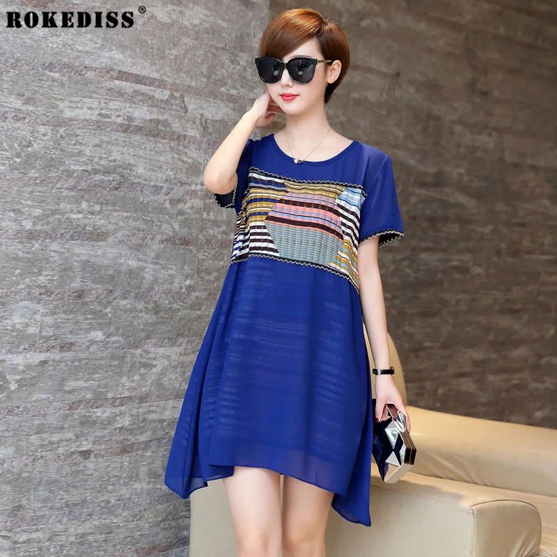 ROKEDISS Fashion Female Summer Style A Line Short Sleeves Summer Dress Women Hollow Out Lace 