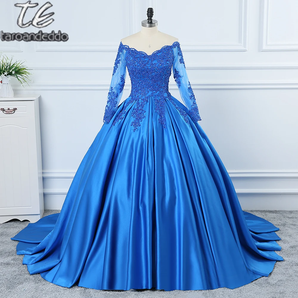 satin ball gown with sleeves