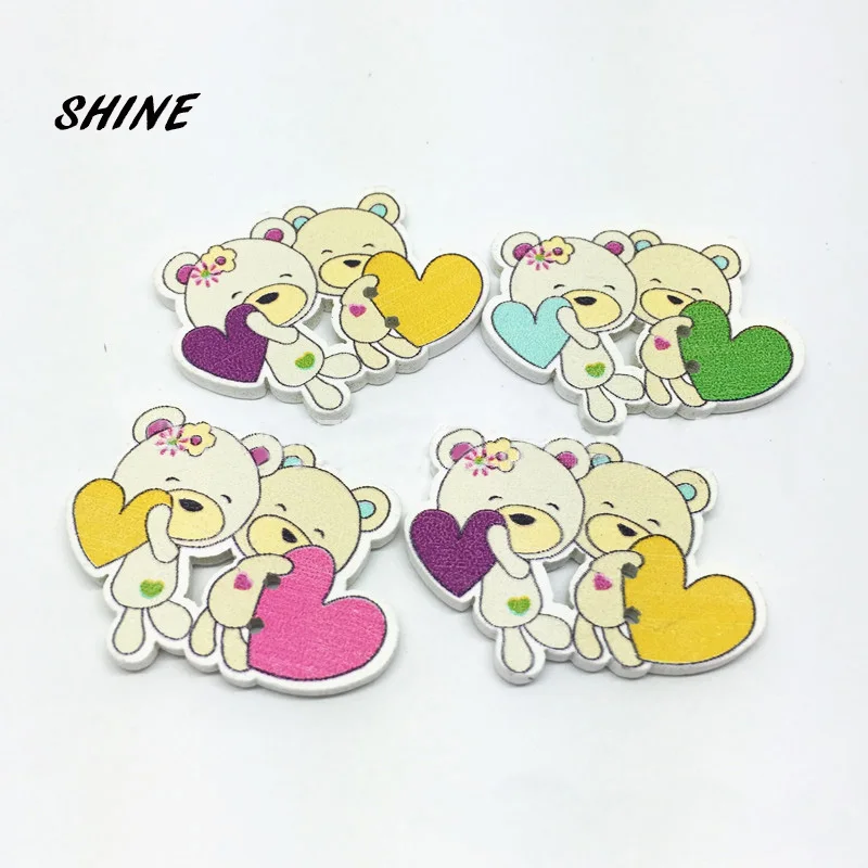 

SHINE Wooden Sewing Buttons Scrapbooking Care Bear Random Two Holes Pattern 32 x 25mm 12 PCs Costura Botones bottoni botoes
