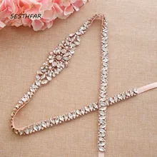 Жемчужный пояс из розового золота со стразами, Хрустальный пояс невесты ручная вышивка стразами тонкий ремешок для свадебного платья J174RG длинная длина