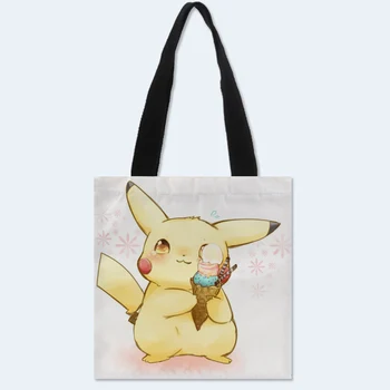 

Pikachu Printed Canvas Tote Bag Daily Use Foldable Handbag Eco Shopping Bag Shoulder Bag Custom your image