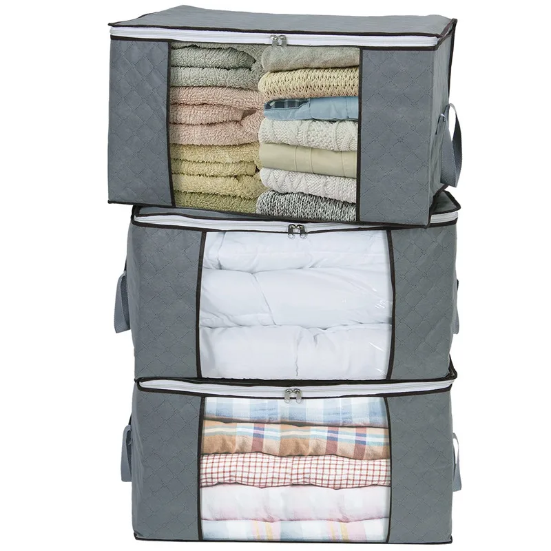 

Set of 3 Non-woven Portable Large Clothes Storage Bag Organizer Folding Closet Organizer For Pillow Quilt Blanket Bedding