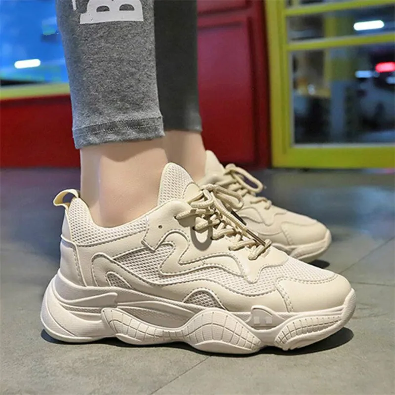 

LZJ 2019 New Spring Fashion Casual Women Sneakers Mesh Breathable Shoes Flat Platform Lace-Up Casual Shoes Female Trainers