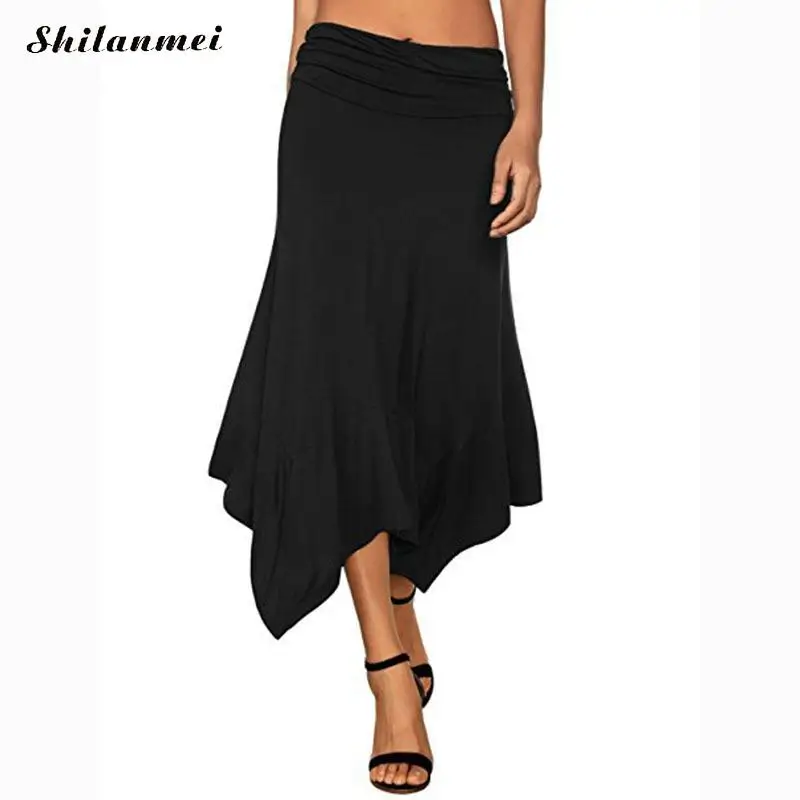 

Summer Autumn Long Skirt Women Solid Irregular Skirts Black Khaki Work Vestidos Office Ladies Skirt Elegant Maxi Party Skirts