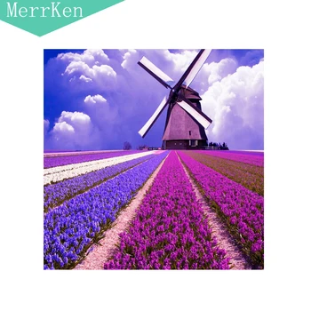 

Merrken 5d Diy diamond painting cross stitch Lavender windmill diamond embroidery diamond mosaic home decor 30*30cm