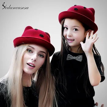 

Sedancasesa Winter Fashion Vintage Curl Brim Fedoras Hats for Women Bowler Cute Animal Floppy Feminino Sun Cap Ladies Chapeau