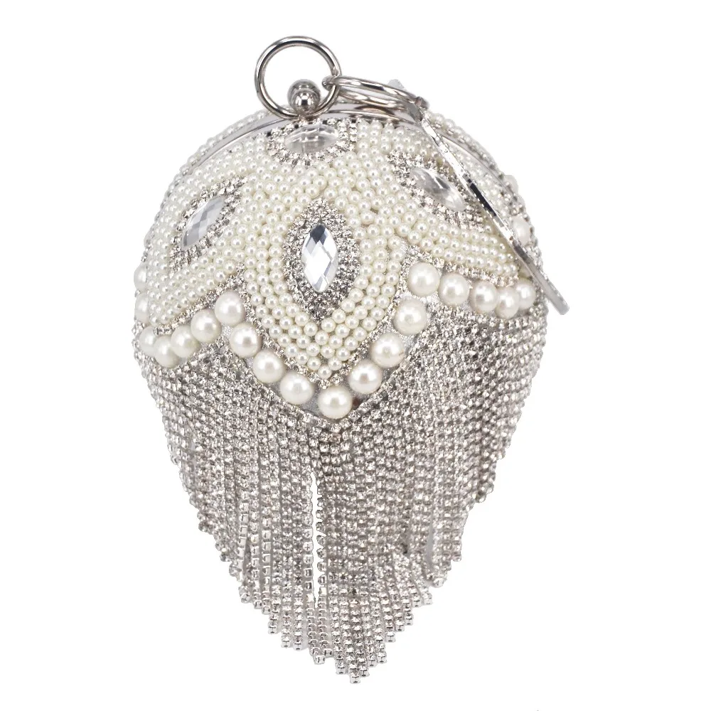 Золотой Серебряный бисерный шар вечерние сумки с кисточками женские свадебные сумочки вечерние сумки клатчи с кристаллами цепь сумки на плечо