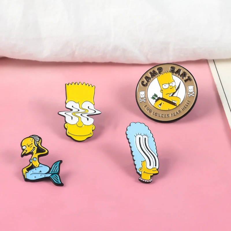 

The Simpsons Enamel Pins Cartoon Screwy Marge Bart Hell Mr. Burns Mermaid TV Show Figure Brooches Badges Brooches Lapel Pins