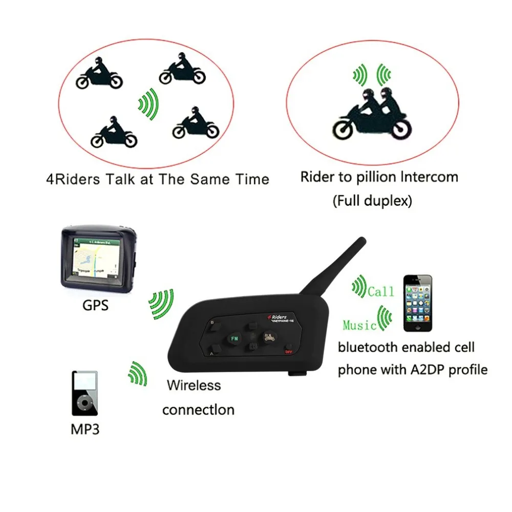 

High Quality V4-1200M Bluetooth Motorcycle Helmet Interphone 4 Riders BT Walkie Talkie For Skiing Cycling Helmet