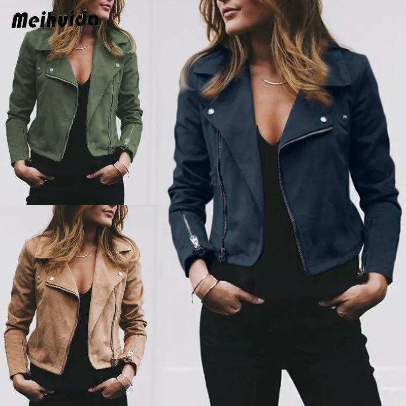 New  AU Women's Ladies Leather Jackets Casual Coats Zip Up Biker Flight Tops Clothes
