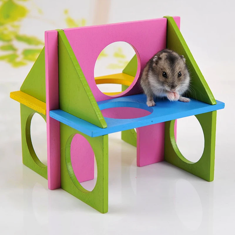 

Healthy High Quality Pine Rainbow Color Funny Hamster Squirrel Wooden Physical Exercise Gym Small Pet Play Toy Building Blocks