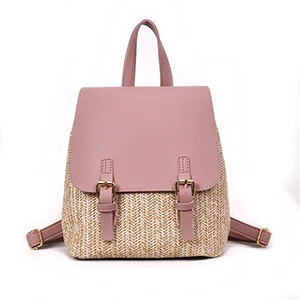 Черный, розовый, соломенный тканый женский рюкзак, маленький мини рюкзак из искусственной кожи, школьные сумки для девочек-подростков, высокое качество, рюкзак для женщин, новинка - Цвет: Pink
