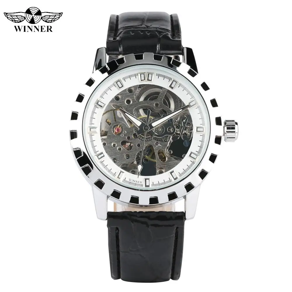 

Luxury Skeleton Dial Automatic Mechanical Watch for Men Black Leather Strap Watch for Teenagers Mechanical Watches Gift for Boy