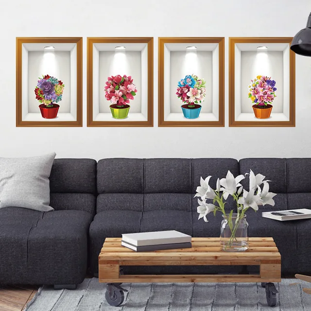 Best Price 4in1 modern flower pots pictures wall stickers salon dining room women home decor background poster vinilos decals Best Price 4in1 modern flower pots pictures wall stickers salon dining room women home decor background poster vinilos decals