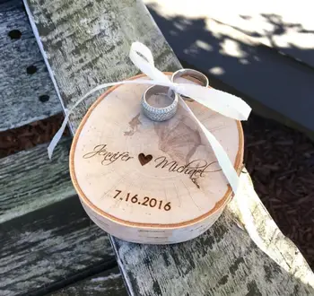 

Customized rustic Wedding birch ring bearer pillow boxes Ring Holder Nature Wood Slice Ring Box For Engagement ring holders