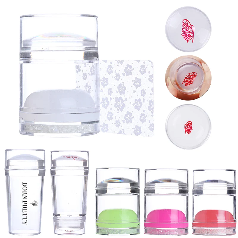 Dual ended Jelly Nail Stamper Silicone Clear White with Rhinestone Nail