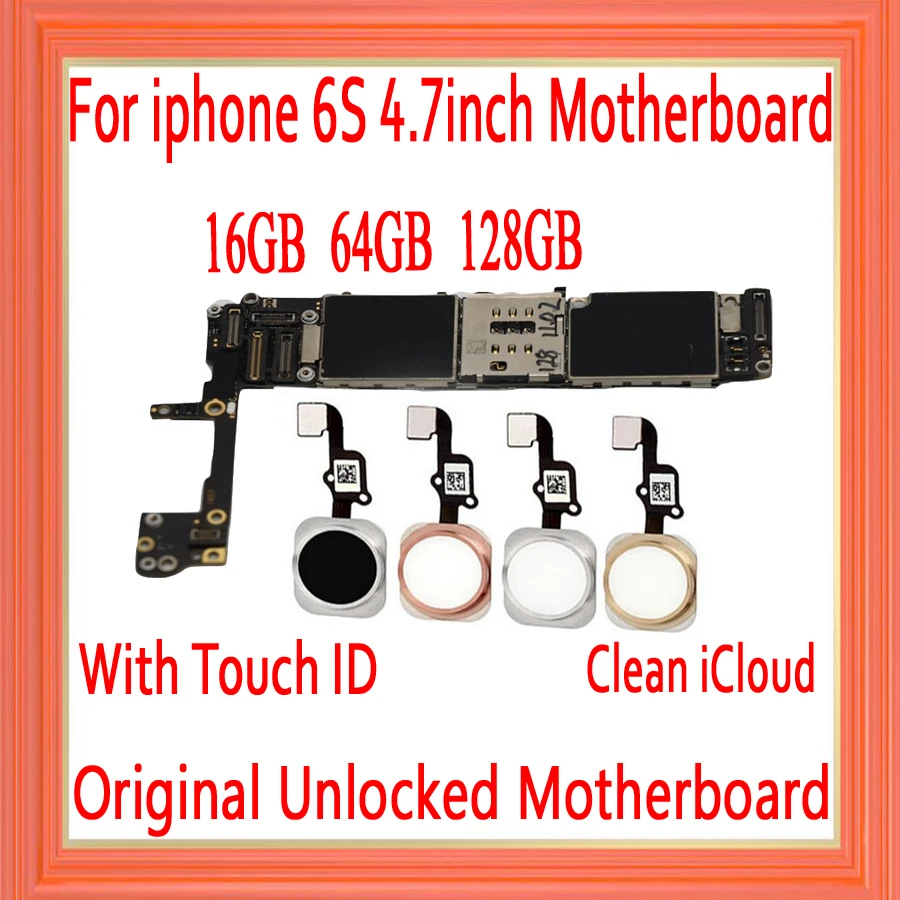 

Original Motherboard For iPhone 6S 4.7inch Unlock Mainboard With Touch ID For iPhone 6S IOS Logic Board 16GB 64GB 128GB