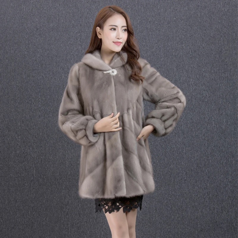 2016 Black Silver Long Thick Warm Real Fur Mink Fur Coat Winter Full Pelt Women Clothesmink fur