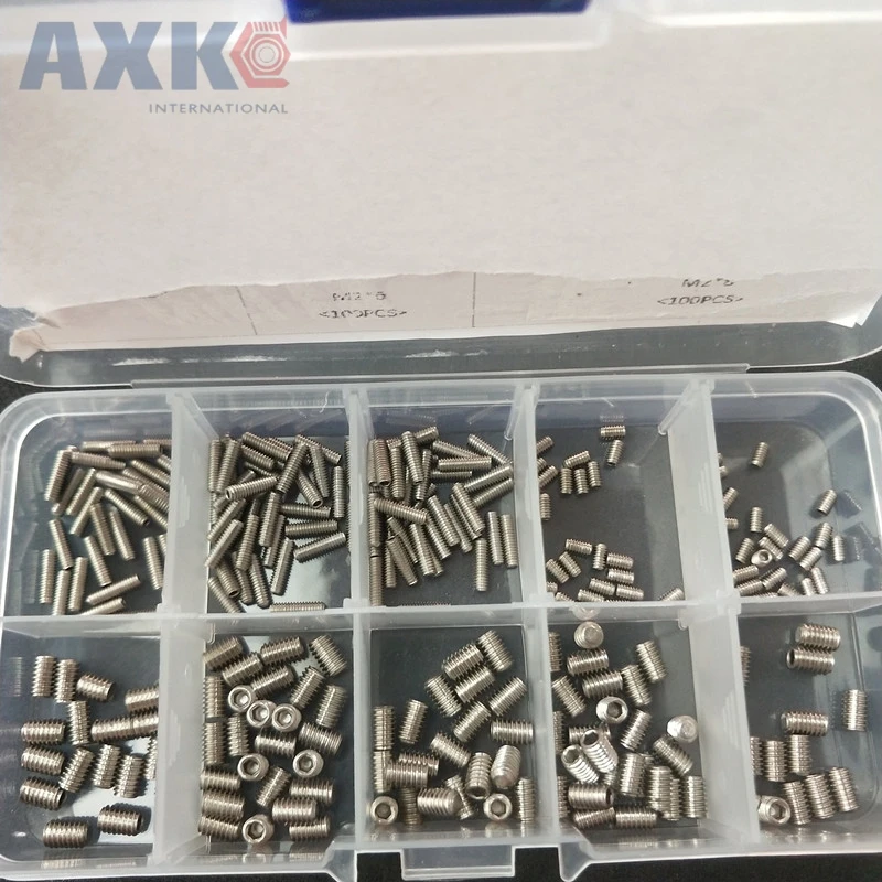 

AXK 300pcs/set 304 stainless steel Din 913 flat headless hexagonal tightening machine screw M2M2.5M3M4