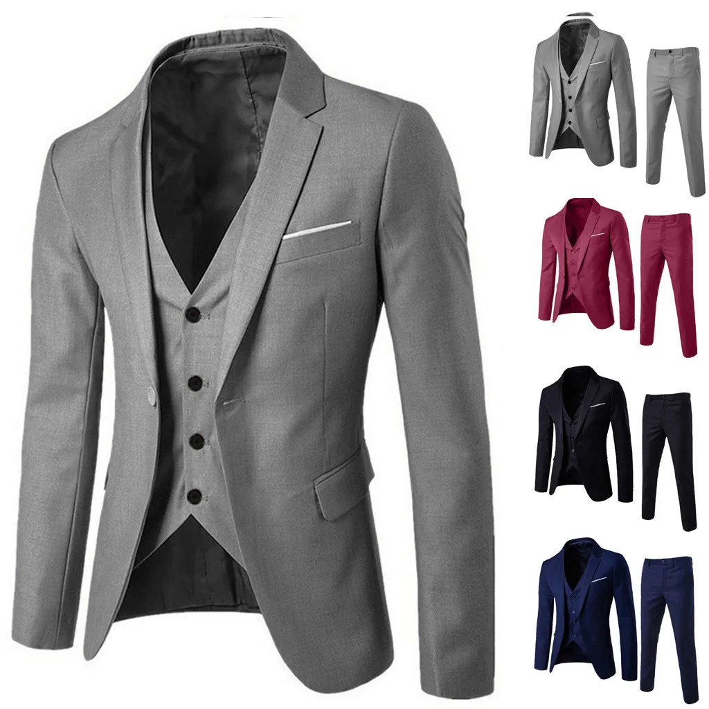 

2019 Suit Mens Business Wedding Formal Business Single buckle Slim Male 3 piece Tuxedo Blazer (Jacket+vest+Pants) plus size
