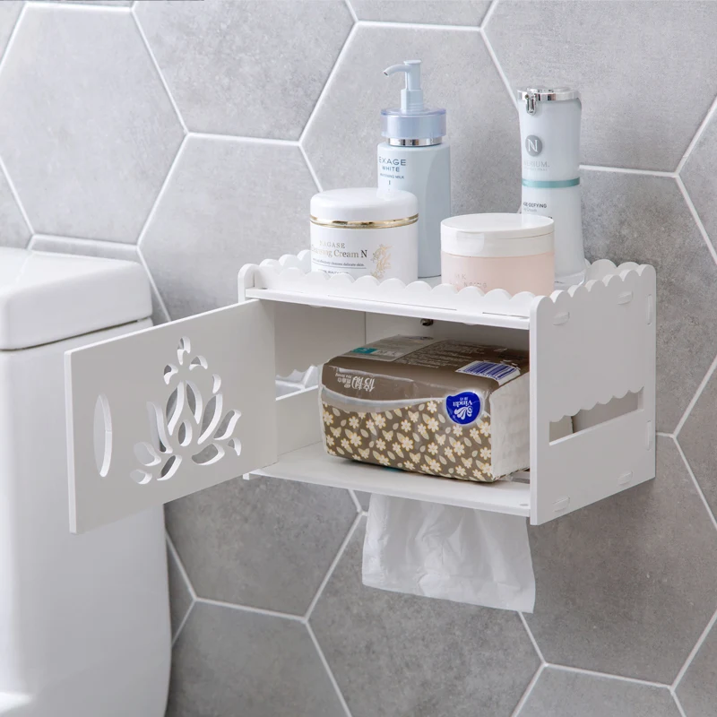 

Punch-free paper towel holder bathroom toilet paper tray rack wood-plastic board toilet toilet paper tray WF4181120
