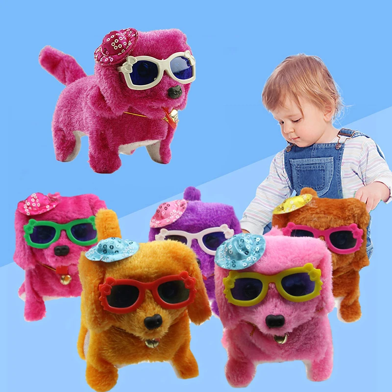 

1Pcs 2 Styles Optional Random Color Funny Leading Star Interesting Electric Stuffed Striped Toy Dog with Glasses Hat Walk Doll