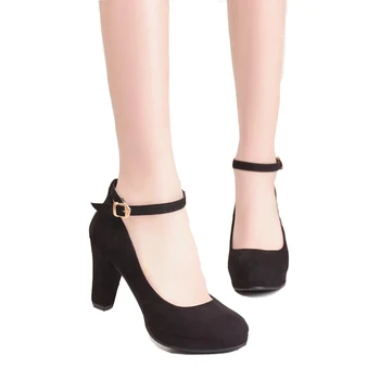 

NEW Women Pumps 2019 autumn high heel waterproof platform thick with round ceremonial high heels sweet suede shoes
