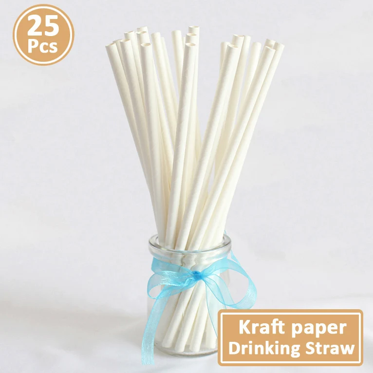 25pcs Paper Drinking Straws Graduation Party Decoration Just Married Babyshower Boy Girl 21st 30th 40th 50th 60th Birthday - Цвет: white Kraft