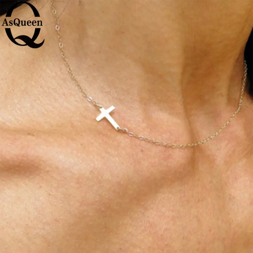 

Charms Boho Silver Gold Color Side Cross Necklace For Women Fashion Minimalist Jewelry Colar Colliers