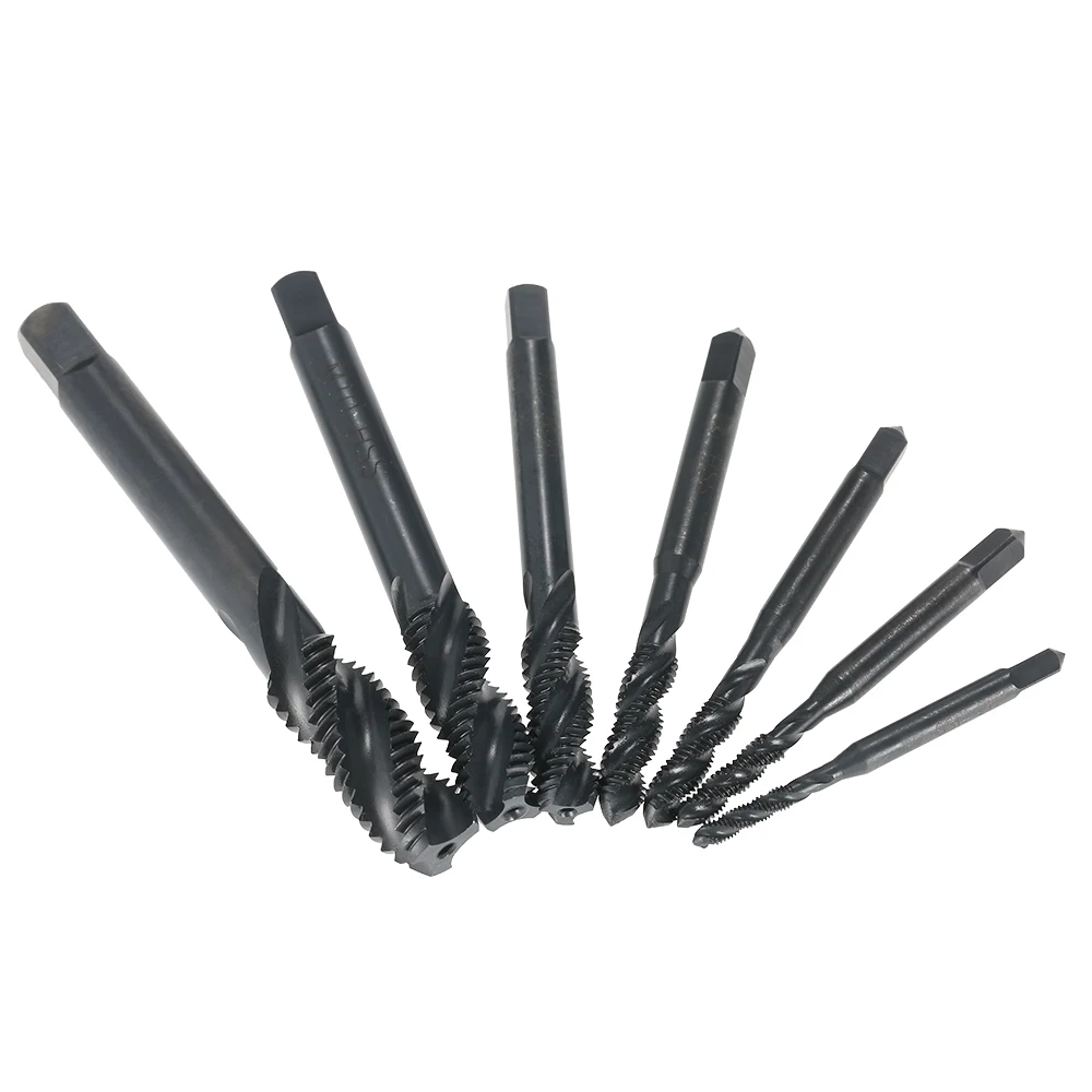 

7PCS Spiral Flute Taps HSS Machine & Manual Screw Thread Tap Nitriding Coated Metric power tool for Metal Wood Plastic Tapping