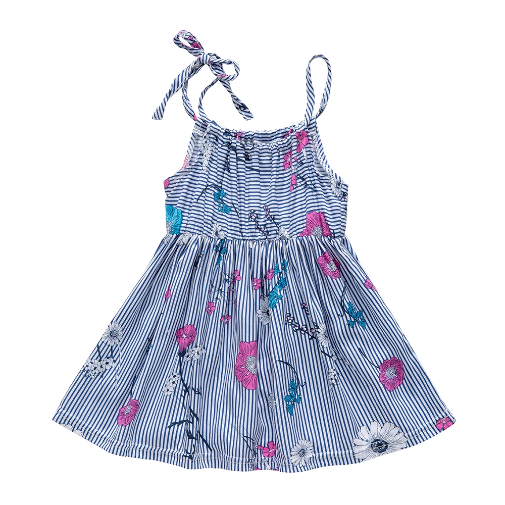 Для маленьких девочек одежда с цветочным принтом Детские хлопковые для маленьких девочек в полоску Лето Повседневное принцессы подростков детское платье принцессы