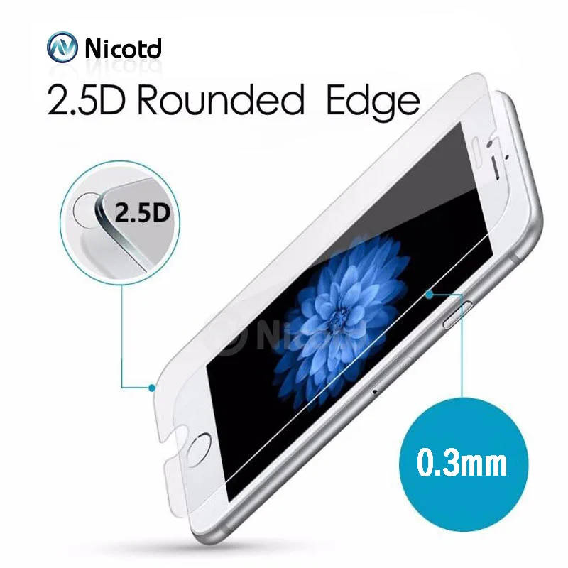 Nicotd 9H 0.3mm 2.5D Arc Scratch-resistant Tempered Glass for iPhone 6 6s 4.7 Explosion Proof Toughened Screen Protector Film
