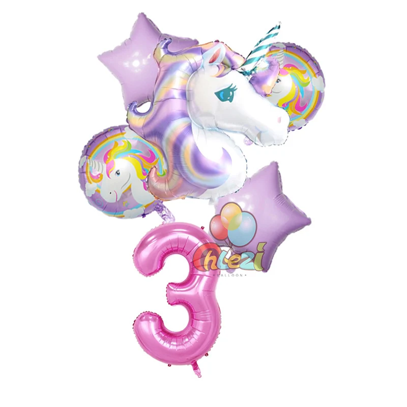 1 Набор, воздушные шары из фольги с единорогом+ 40 дюймов, вечерние шары на день рождения, 18 дюймов, круглый воздушный шар с гелием в форме звезды, розовый, фиолетовый, Радужный - Цвет: Purple 3