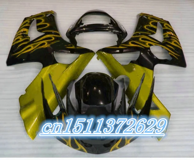 

Dor-KAWASAKI NINJA ZX 6R 636 03 04 Gold flames ZX636 ZX6R ZX-6R ZX 6 R 03-04 Golden black 2003 2004 Fairings D