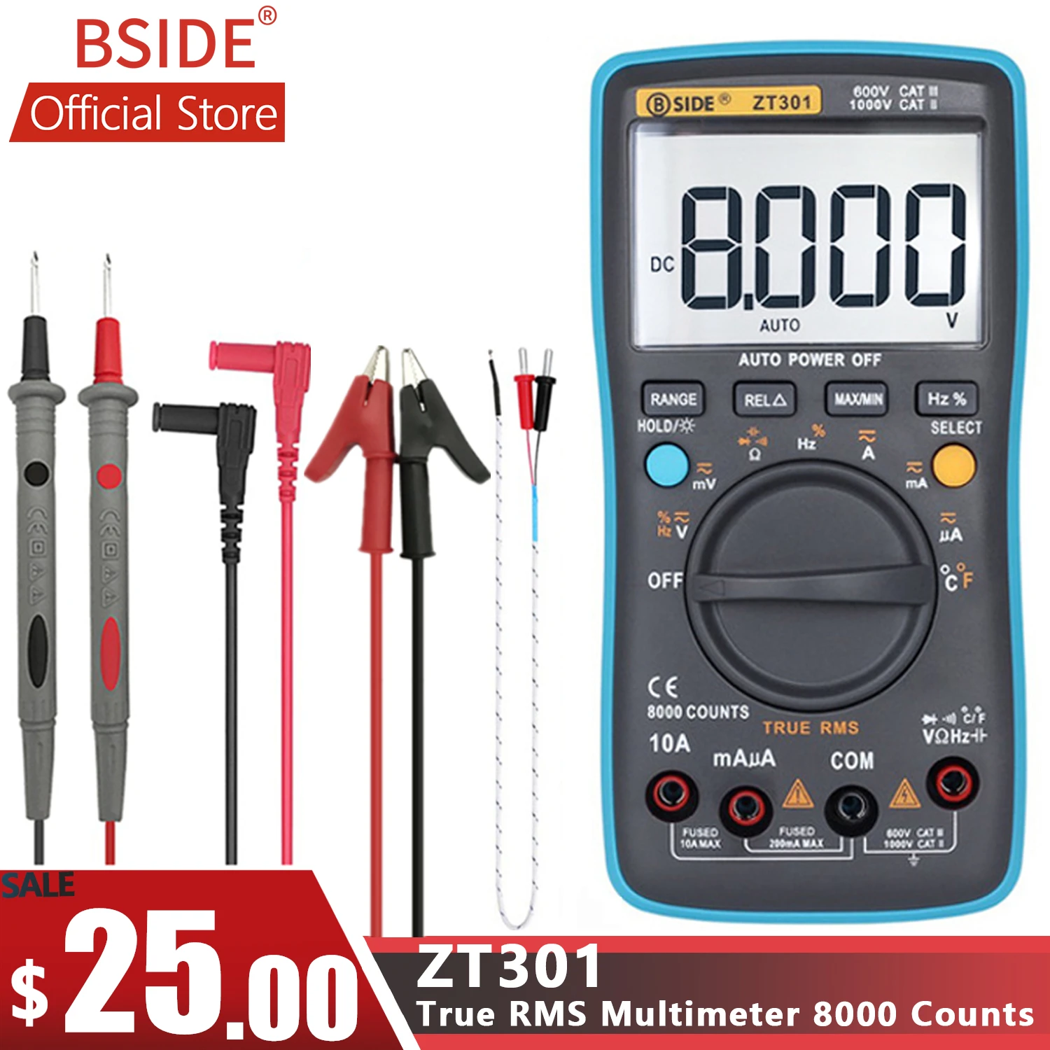 BSIDE ZT301 ZT302 Digital Multimeter 8000 9999 Counts True RMS ...