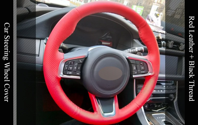 LQTENLEO красный из натуральной кожи DIY автомобиля Руль Обложка для Jaguar XEL XFL- XE- XF- F-PACE E-PACE