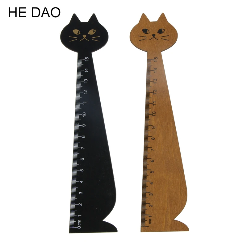 Wood Straight Ruler Cute Cat For Child Kid Student Centimetre Measure Stationery